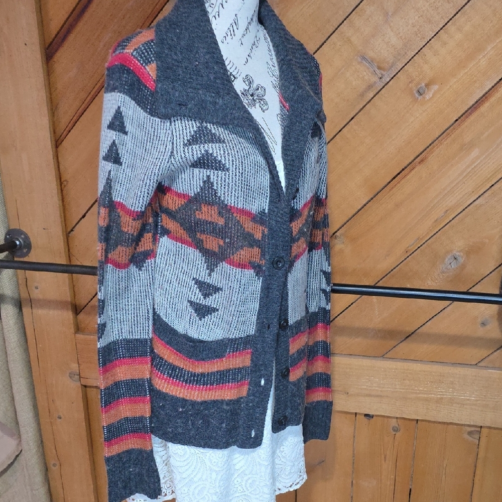 Nixon Womens Southwestern Geometric Knit Cardigan Sweaterβ Grey Orange Small
